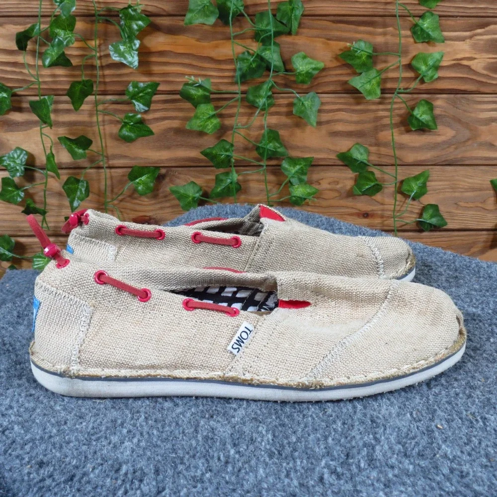 TOMS Bimini Women's Slip On Boat Shoes Size 6.5 Casual Summer Beige Burlap Red‎